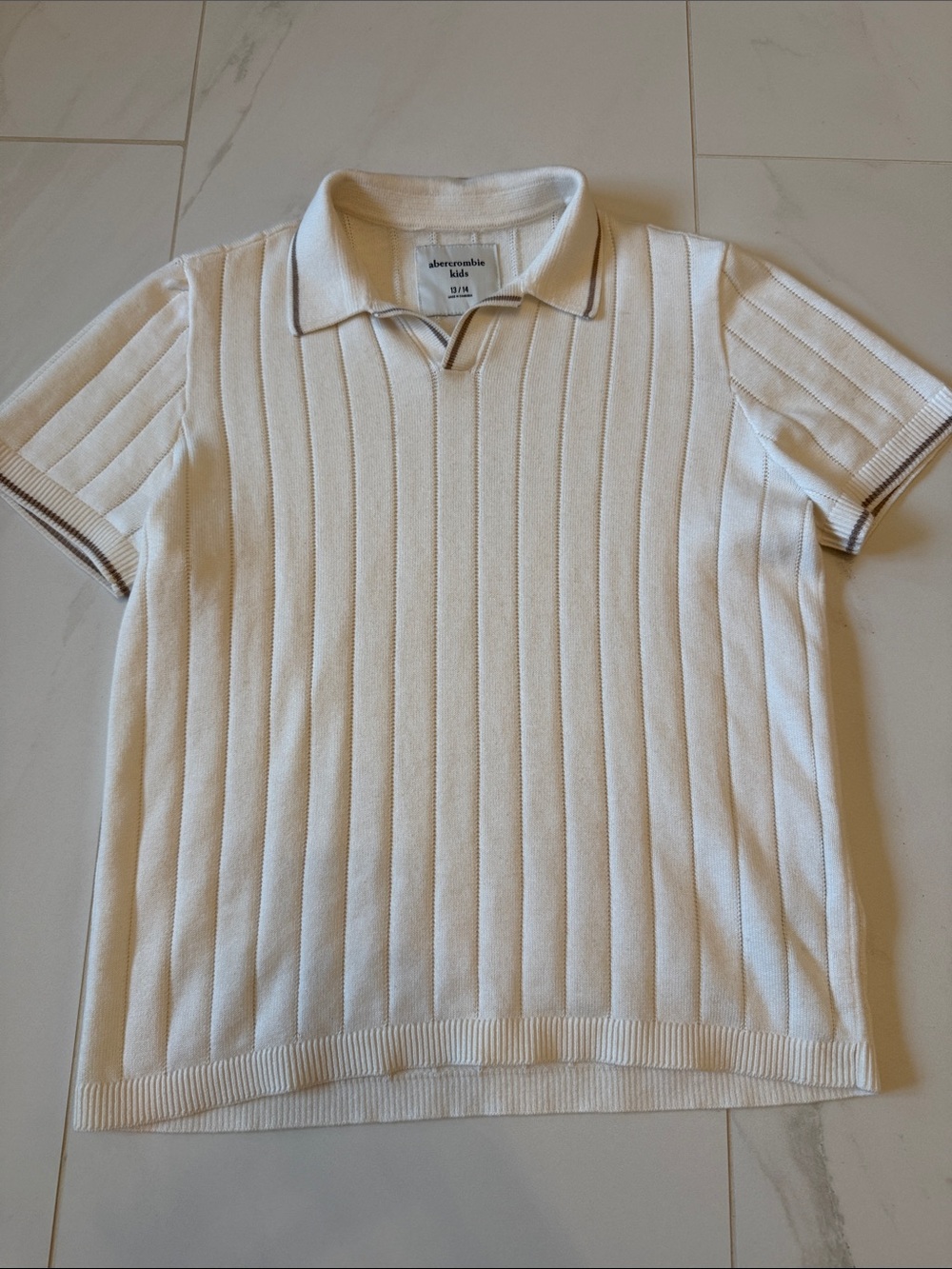 abercrombie kids Cream Short-Sleeve Ribbed Polo with Contrast Trim